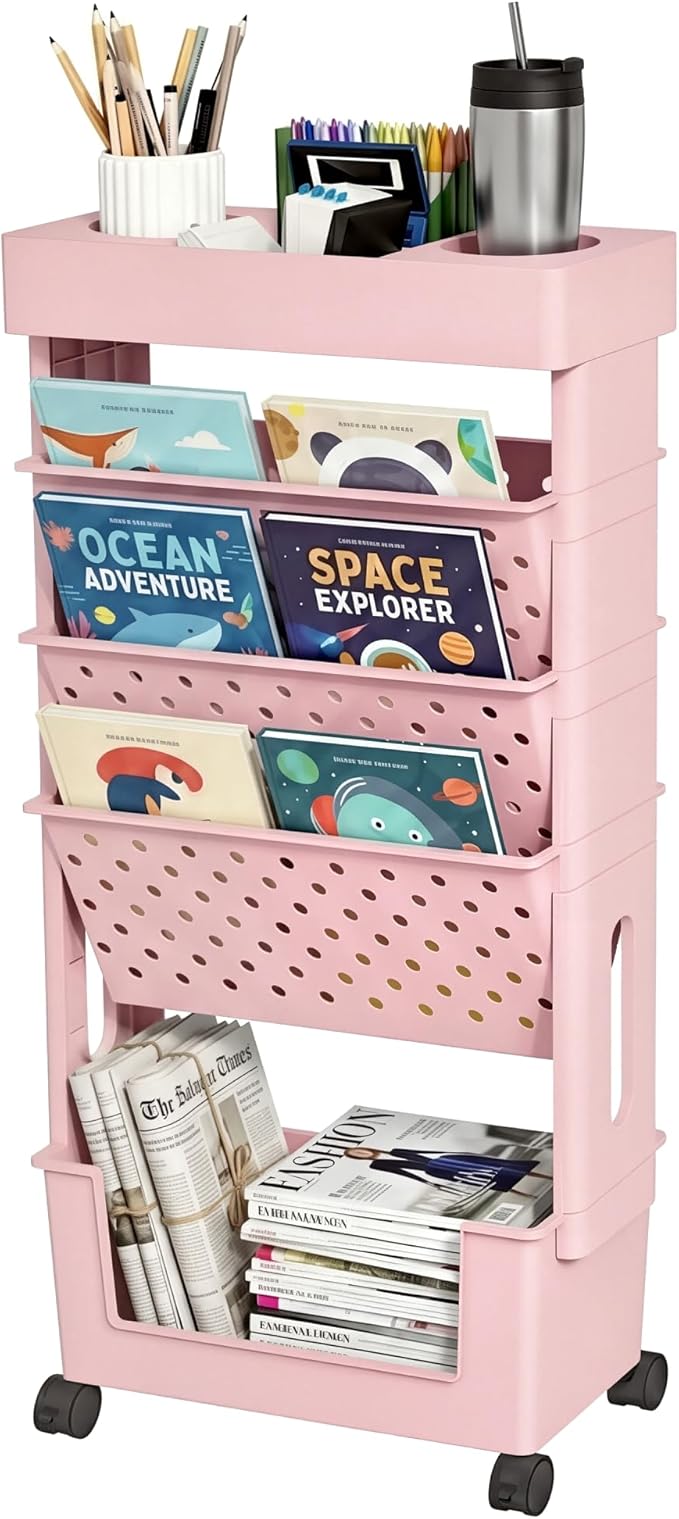5-Tier Rolling Bookshelf Magazine Rack by yeavs