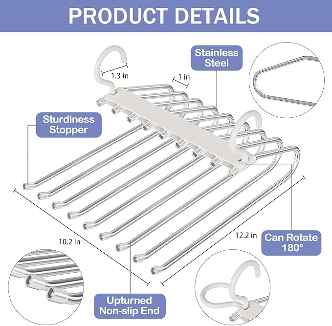 Upgrade 9 Layers Pants Hangers Space Saving, 4 Pack Pant Hangers Organizer - Image 5