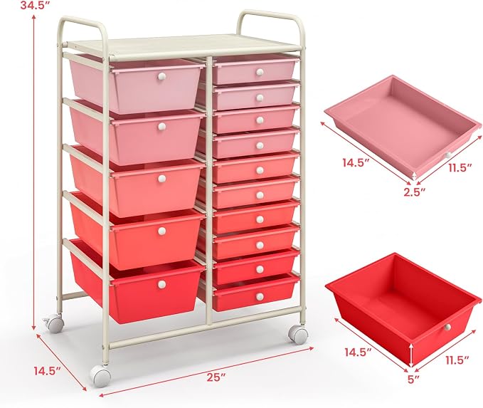 Giantex 15 Drawers Rolling Cart, Classroom Organizers, Storage Cart - Image 3