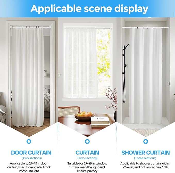 Spring Tension Curtain Rod 28-48'' 2Pcs White Adjustable Tension Rod | 5/8'' - Image 5