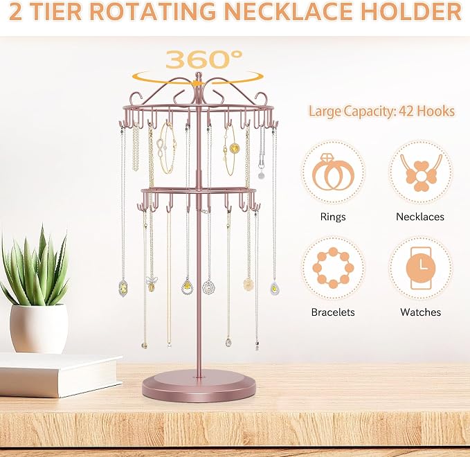 iDavosic.ly 2 Tier Rotating Necklace Holder Organizer - Image 5