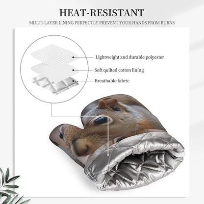 Cute Squirrel Print Oven Mitts Set of 2, Heat Resistant Silicone Oven Mittens - Image 5