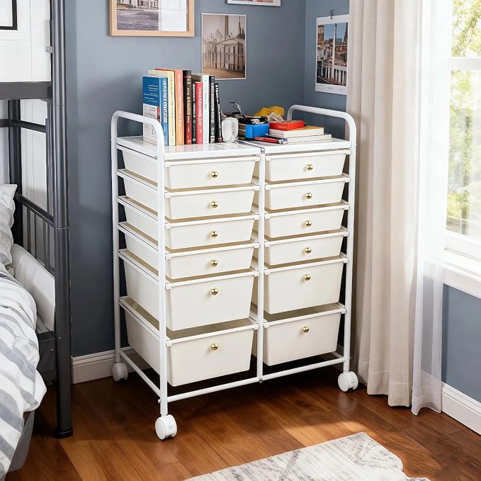 White 12 Drawers Rolling Storage Cart - Image 3