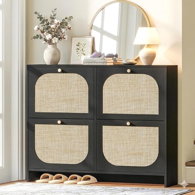 Nicetree Shoe Storage Cabinet for Entryway, Rattan Vintage Flip Shoe Rack- 4 by Nicetree