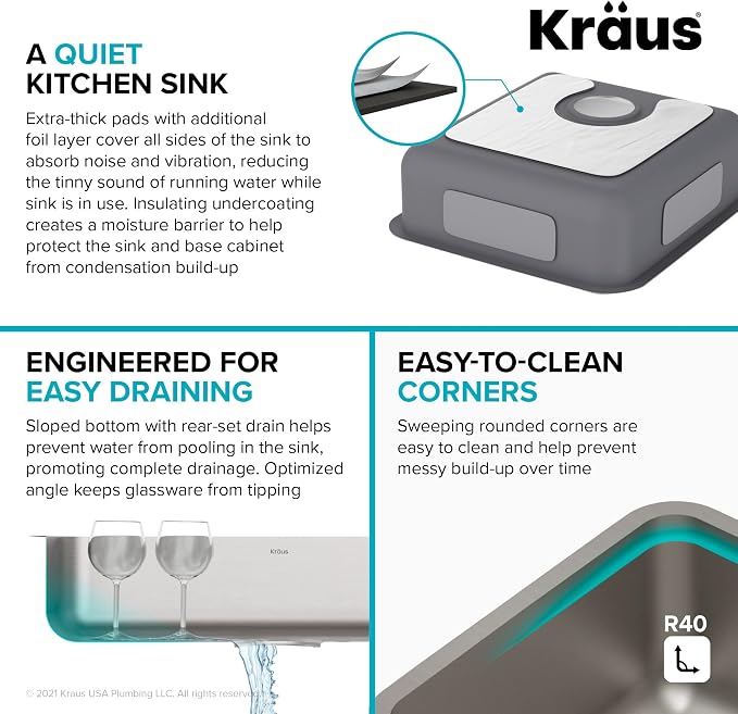 KRAUS Dex 17-inch Undermount 16 Gauge Stainless Steel Single Bowl ADA Kitchen - Image 8
