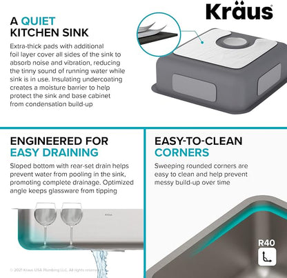 KRAUS Dex 17-inch Undermount 16 Gauge Stainless Steel Single Bowl ADA Kitchen - Image 8