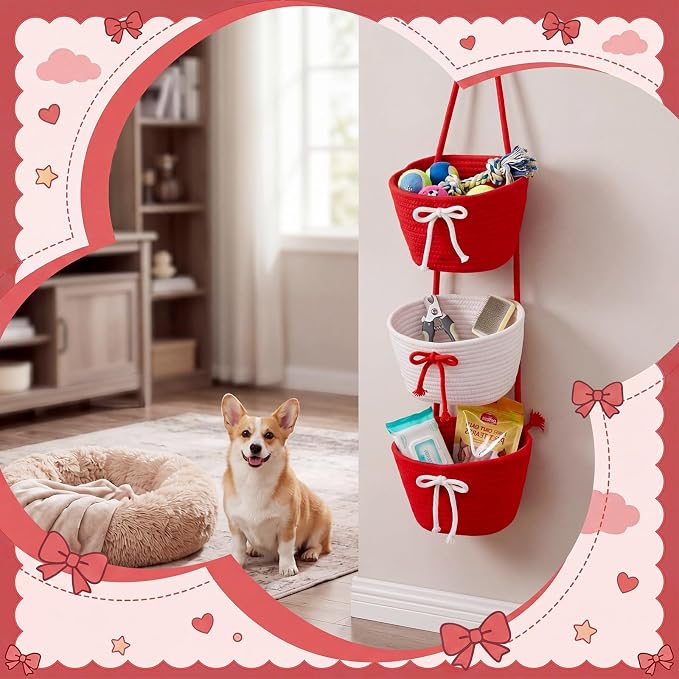 3-Tier Hanging Wall Basket Wall Mounted Woven Basket - Image 4