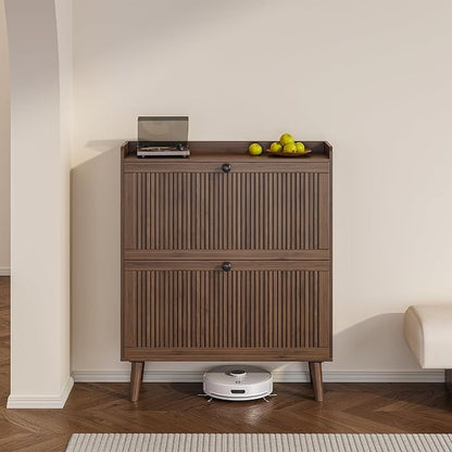 Fluted Shoe Cabinet Storage for Entryway, 31.5" W Narrow Shoe Cabinet - Image 6