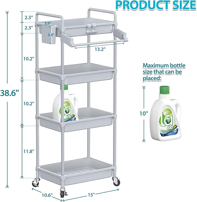 SPACEKEEPER Rolling Storage Cart, 4-Tier Bathroom Organizer Utility Cart - Image 4