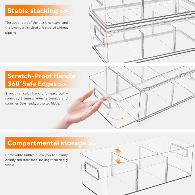 2 Pack Kitchen Storage Drawers Stackable Refrigerator Organizer Bins - Image 3
