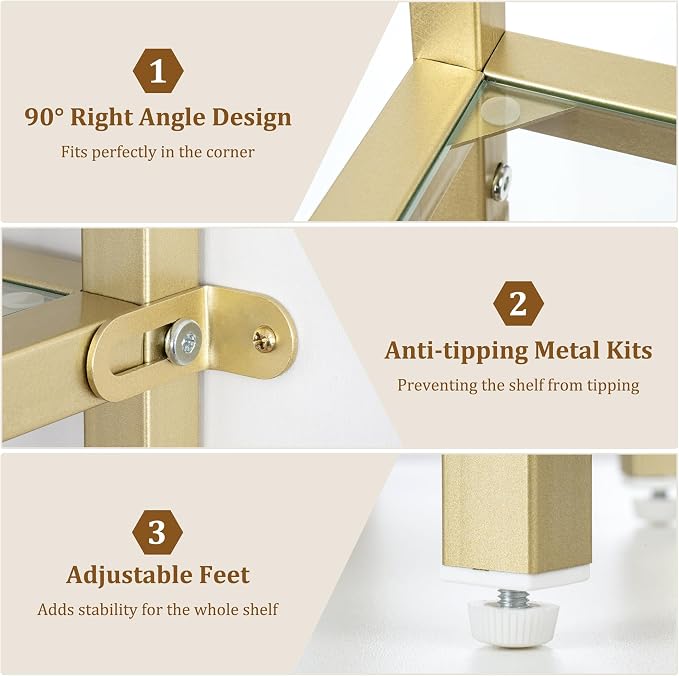 5-Tier Corner Shelf Stand, Bathroom Storage Rack Shelf, Plant Rack, Tempered - Image 4