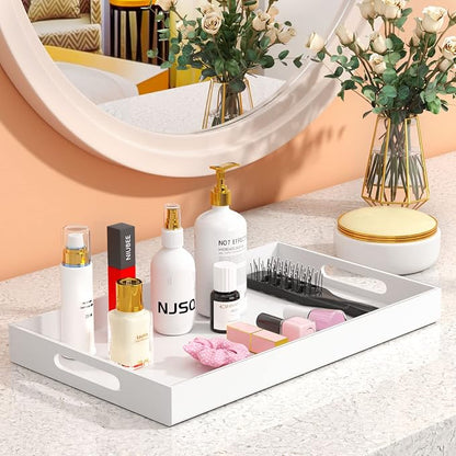 NIUBEE Acrylic Serving Tray 12x20 Inches -Spill Proof- White Decorative Tray - Image 7