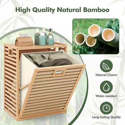 Giantex Tilt Out Laundry Hamper, Bamboo Laundry Storage Cabinet - Image 6