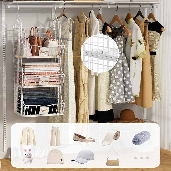Hanging Closet Organizers and Storage, 3 Tier Closet Shelf Clothes Organizer - Image 3