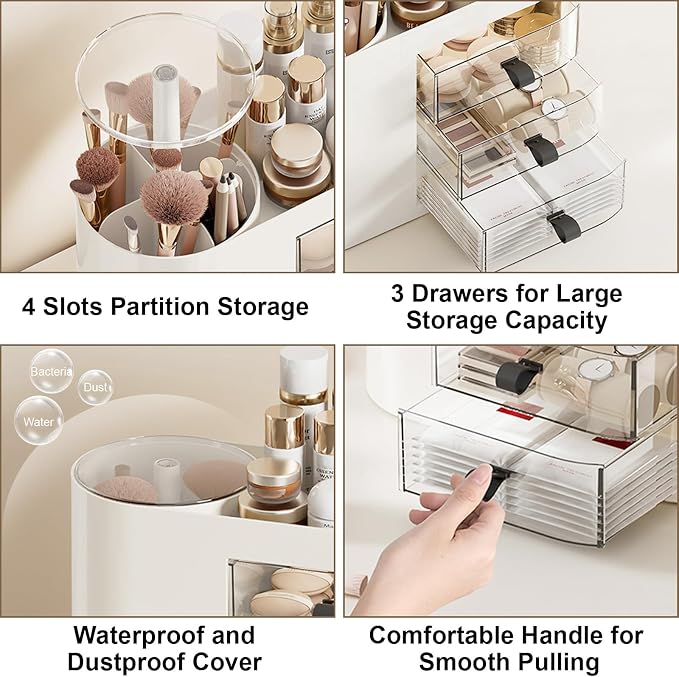 DASITON Makeup Organizer with 3 Drawers, Automatic Lifting Makeup Brush Holder - Image 5