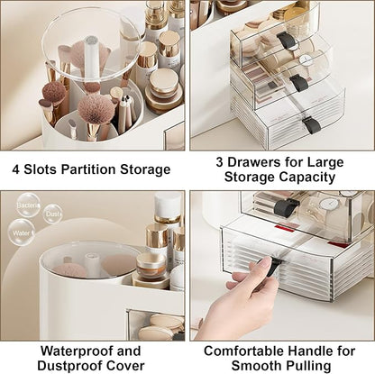 DASITON Makeup Organizer with 3 Drawers, Automatic Lifting Makeup Brush Holder - Image 5
