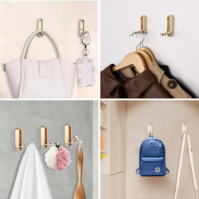Folding Coat Hooks, 6 Pack, Wall Hook, Hanging Towels Clothes Bag | 90° - Image 7
