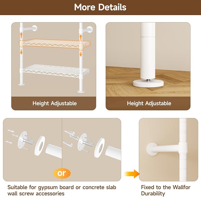 ONBRILL L4 Wall Mounted Industrial Pipe Clothing Rack, Closet Organizer System - Image 8