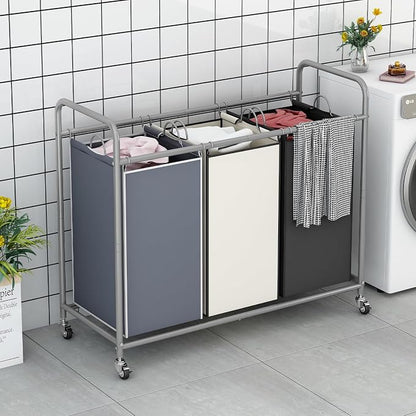 LINZINAR 3-Bag Laundry Basket Sorter Laundry Hamper Cart - Image 2