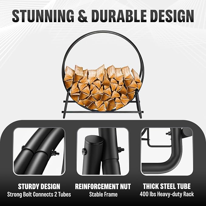 IDZO 41in Firewood Rack, 400lbs Load Capacity, Rust Resistant Steel, Wood - Image 3