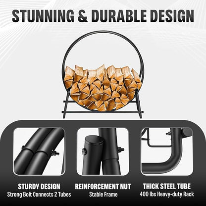IDZO 41in Firewood Rack, 400lbs Load Capacity, Rust Resistant Steel, Wood - Image 3