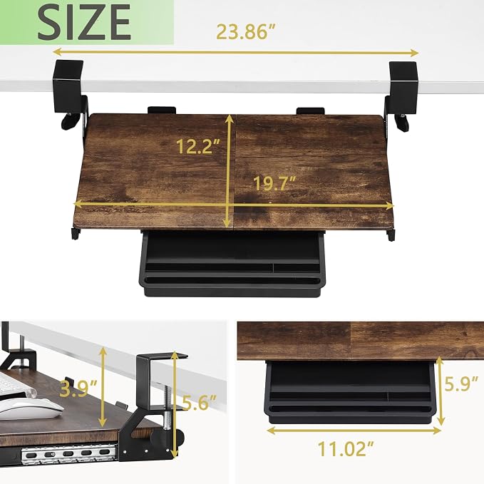ETHU Keyboard Tray Under Desk, 19.7" X 12.2" Small Size C Clamp Keyboard Drawer - Image 5