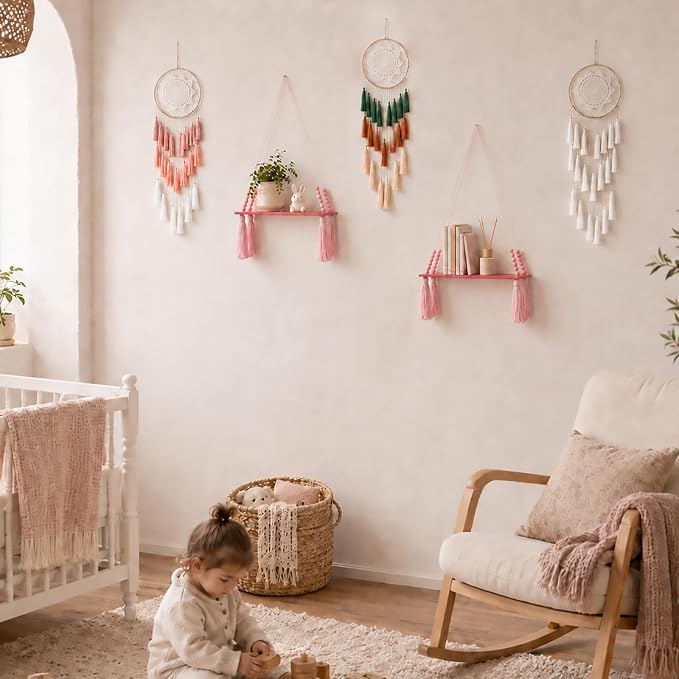 Artilady Macrame Hanging Wall Shelf, Wood Plant Shelf, Crystal Candle Holder - Image 2