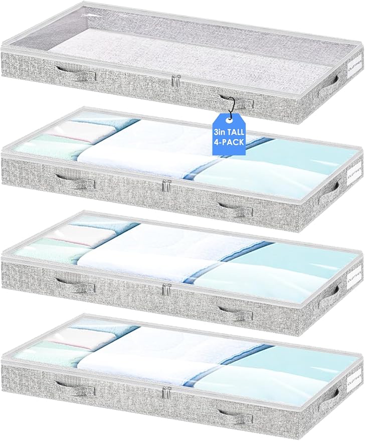 Low Profile Under Bed Storage, 3-Inch High Foldable Underbed Storage Bins by Tinharthy