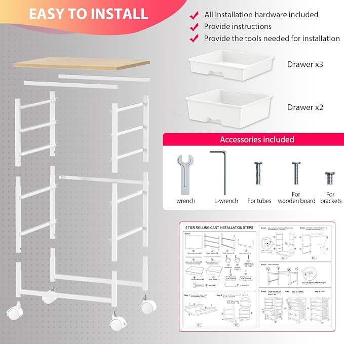 Goovilla Rolling Cart with 5 Drawers - Image 6