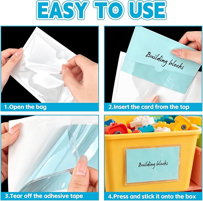 48PCS 4" x 6" Clear Self-Adhesive Business Card Pockets and Top Open | Library - Image 4