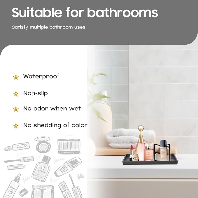 Vanity and Bathroom Tray, 7.7" ABS Countertop Organizer, Waterproof Vanity Tray - Image 2