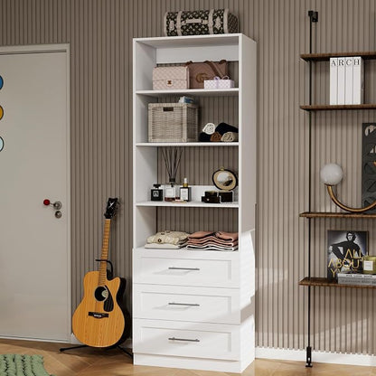 Closet System with 3 Drawers and Shelves, secilix 81" Wood Closet Organizer by Home
