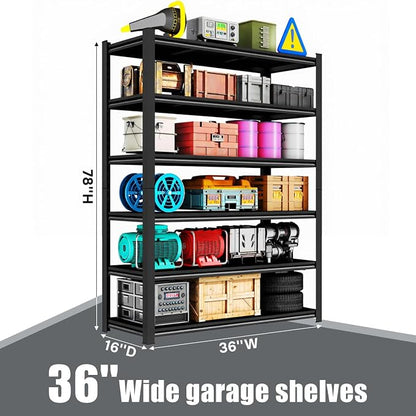 78''H Metal Garage Shelving, 6-Tier Heavy Duty Shelving Unit, Adjustable Garage - Image 2