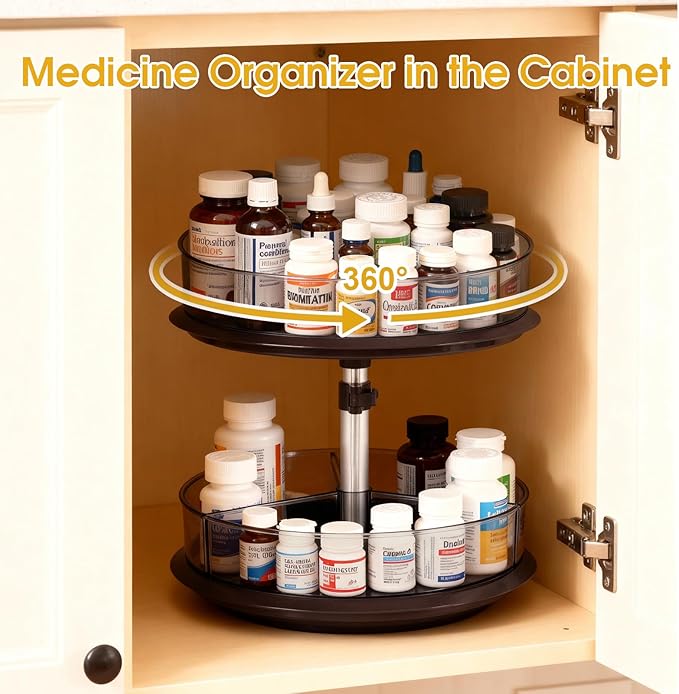 2 Tier Medicine Cabinet Organizer, Rotary Turntable Organizer - Image 6