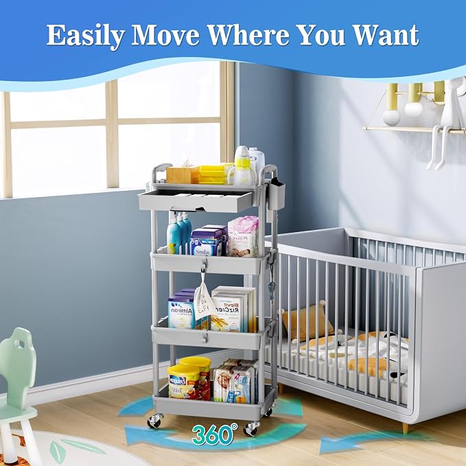 SUNALLY 4 Tier Rolling Utility Cart - Image 4