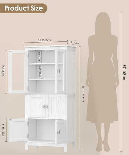 Akxomel 53.1" Tall Bathroom Cabinet 6 Doors Linen Floor Storage Cabinet | - Image 3