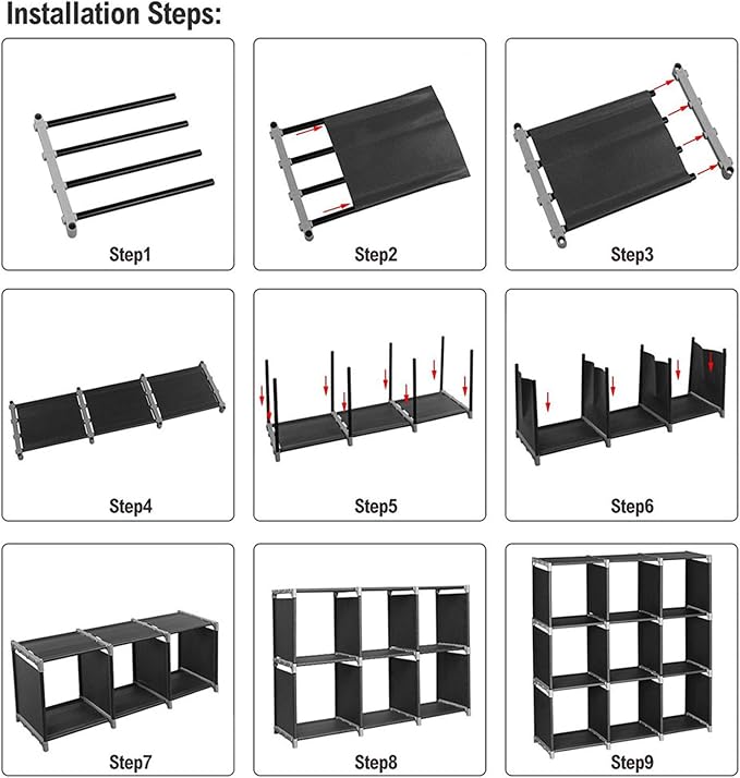3-Tier 9-Cube Storage Shelf Organizer, Metal Tube and Non-Woven Fabric Storage - Image 9