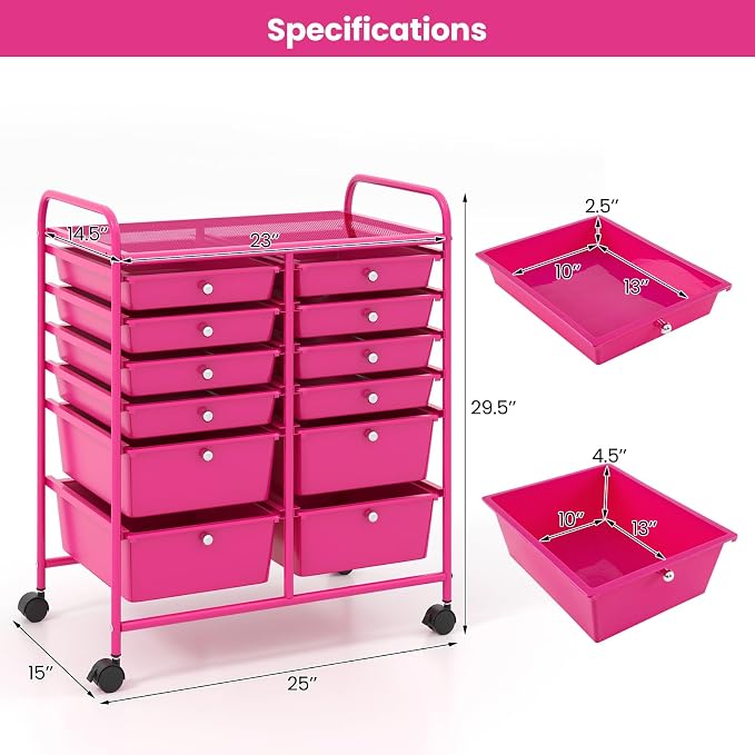 Giantex 12 Drawer Rolling Storage Cart Tools Scrapbook Paper Office School - Image 3