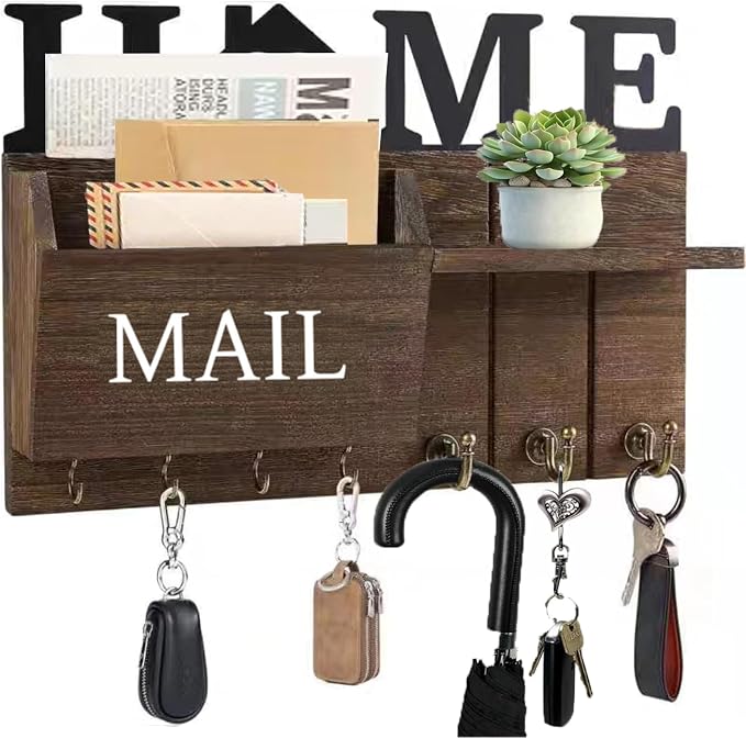 Rustic Wall Key Holder with Shelf & Hooks by DearyHome