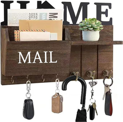Rustic Wall Key Holder with Shelf & Hooks by DearyHome