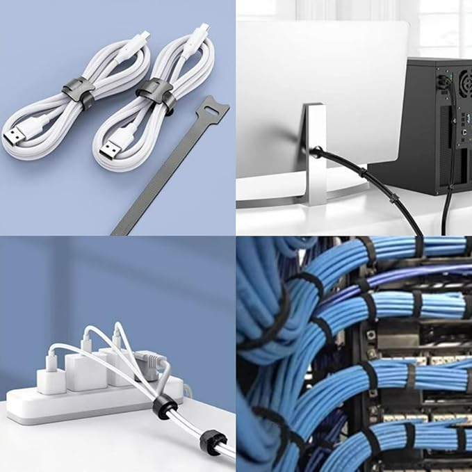 100-Pack 8 Inches Cord Organizer, Reusable Under Desk Cable Management System - Image 3