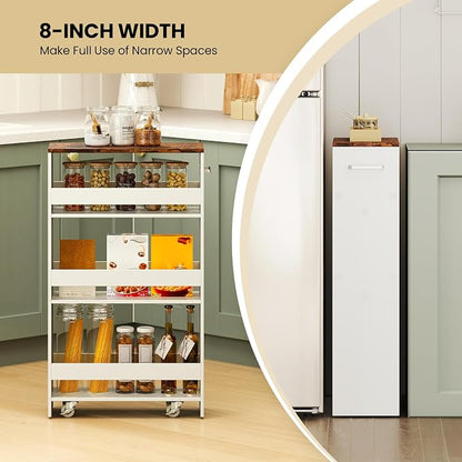 Small Kitchen Cart, 4-Tier Slim Rolling Island w/Handle, Laundry Room Storage - Image 5