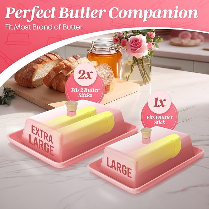 Flexzion Ceramic Pink European Butter Dish - Image 3
