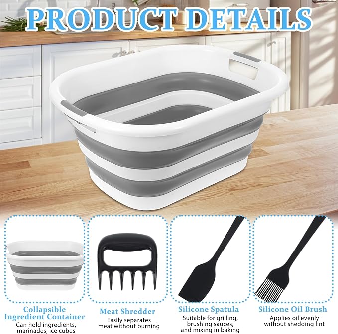 30L Collapsible BBQ Prep Tub, Outdoor Camping Grilling Tools Set - Image 3