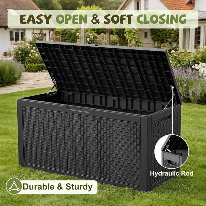 150 Gallon Outdoor Storage Box, Large Resin Deck Box Waterproof, Lockable Toy - Image 3