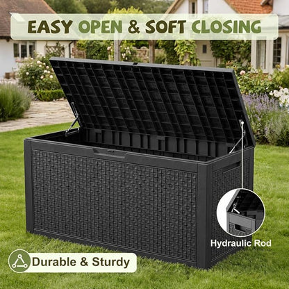 150 Gallon Outdoor Storage Box, Large Resin Deck Box Waterproof, Lockable Toy - Image 3
