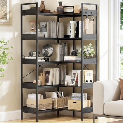 KOUSEI 5-Tier Corner Bookshelf, Reversible L-Shaped Bookcase - Image 5