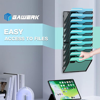 10-Tier Wall File Organizer Hanging Wall File Holder Wall Mount Paper Folder - Image 6