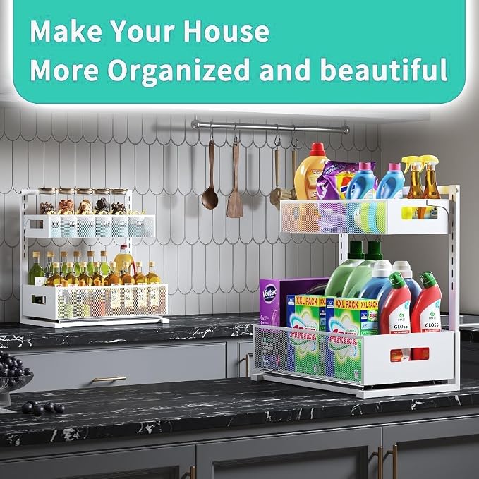 Under Sink Organizer Adjustable Height 2 Tier Bathroom Organizer Pull Out - Image 8