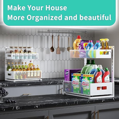 Under Sink Organizer Adjustable Height 2 Tier Bathroom Organizer Pull Out - Image 8